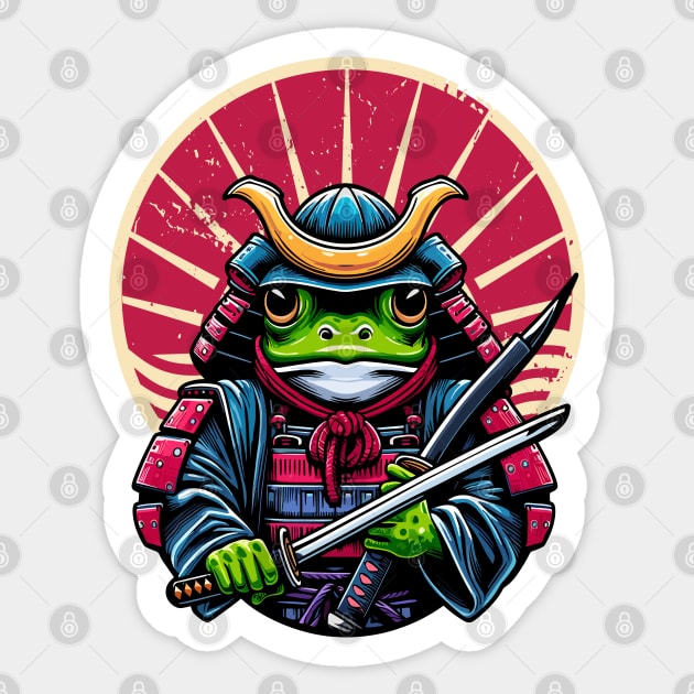 Frog Samurai Ready to Fight Evil Sticker by JessArty